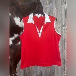 Monterey Club size large red white and blue golf collared tank top